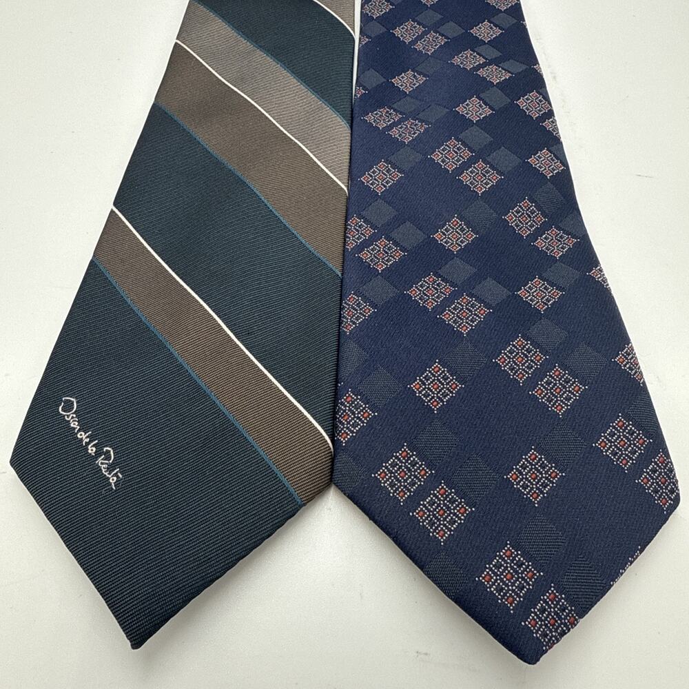 VTG Oscar de la Renta Par Excellence Stripe Diamond Navy Blue Neck Tie Mens 70s